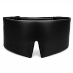 Black sleep mask with 'iosomo' branding on a white background