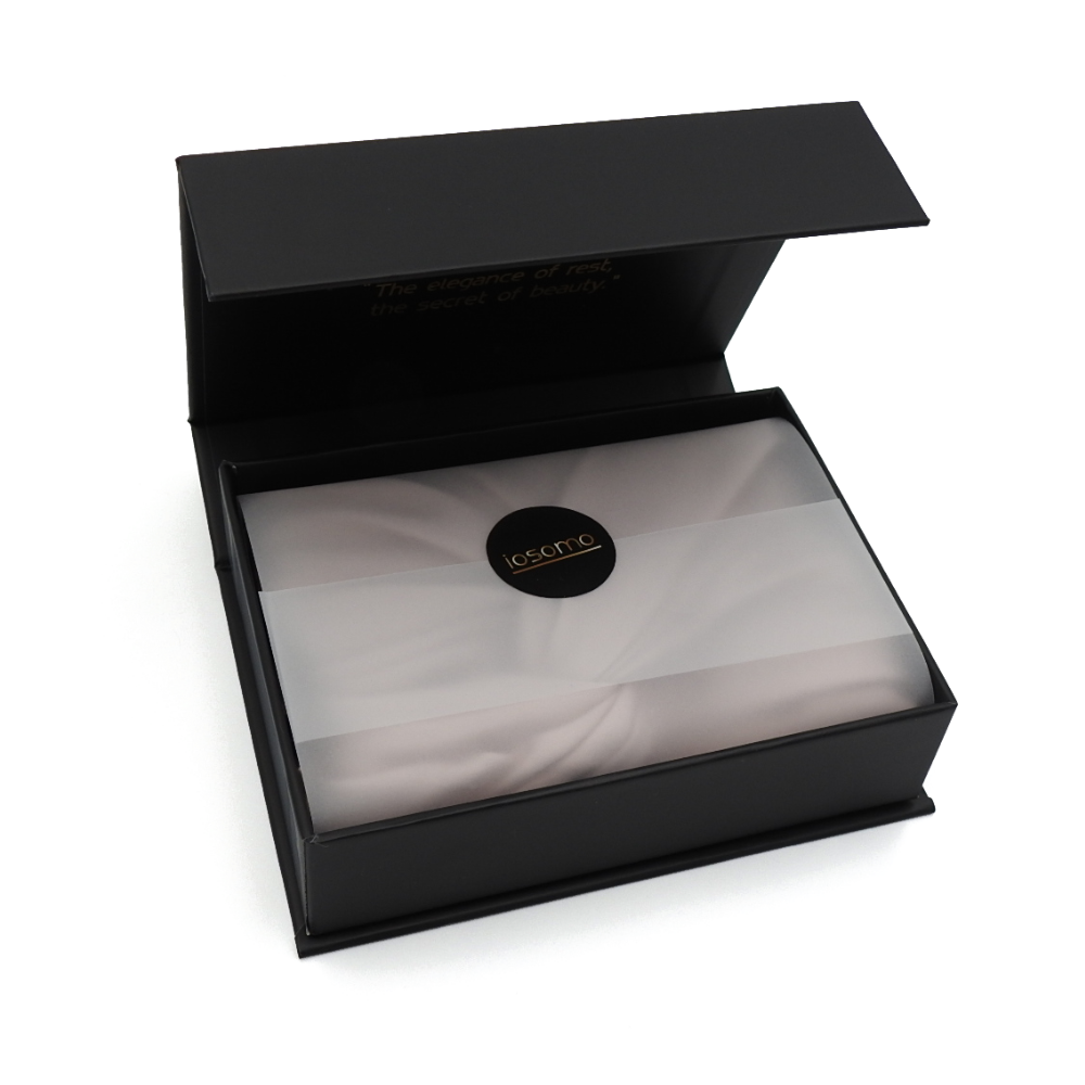 Black open box with a white interior and a visible brand logo on a white background