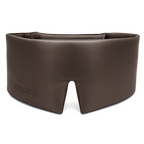 Charcoal sleep mask with 'iosomo' branding on a white background