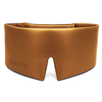 Gold sleep mask with 'iosomo' branding on a white background