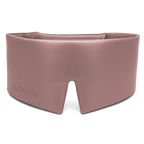 Pink sleep mask with 'iosomo' branding on a white background